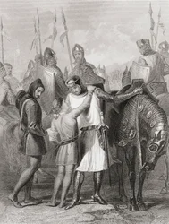 Richard, conde de Pembroke, despedindo-se de seu irmão antes de partir para a Irlanda em 1169, de "The History of Ireland", de Thomas Wright, publicado em 1854