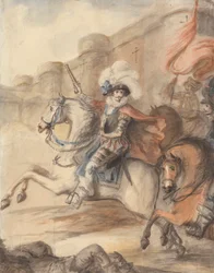 Um Oficial de Cavalaria (Henry IV) A Liderar uma Carga Fora do Castelo