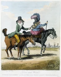 Love and wind - in "Caricatures anglaise sur les manners de riding a horse", ill. by H. W. Bunbury, ed. John Stockdale