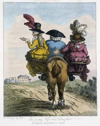 Eu com a minha mulher e filha - em "English Cartoons on the Manners of Riding a Horse", doente. por H. W. Bunbury, ed. John Stockdale