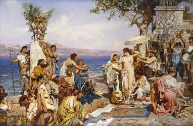 Phryne no Festival de Poseidon, deus dos mares,