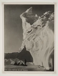 Equipe de cães descansando por um iceberg (impressão de brometo)