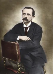 Retrato de J.M.Barrie fotografado por Barraud em 1893 - James Matthew Barrie (1860-1937), escritor escocês, criador de Peter Pan - Fotografia colorida.