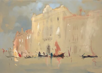 Gôndolas antes de um palácio no Grande Canal em Veneza.
