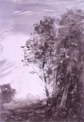 Paisagem com árvores (wc no papel)