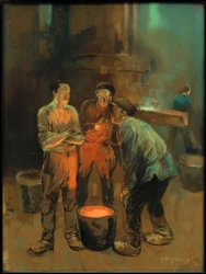 Trabalhadores conversando na torneira