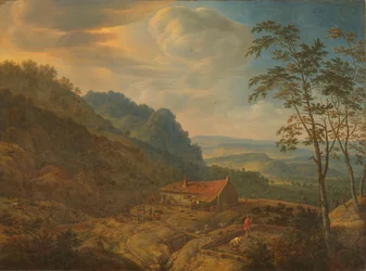 Paisagem montanhosa com fazenda