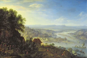 O Vale do Rhein perto de Erbach em Rheingau (óleo sobre painel de carvalho)