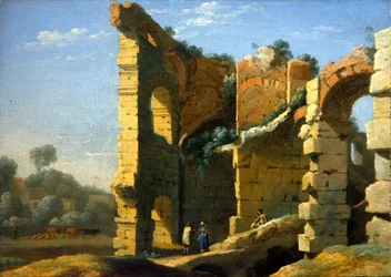 Uma paisagem italianizada com figuras a conversar (óleo sobre tela)