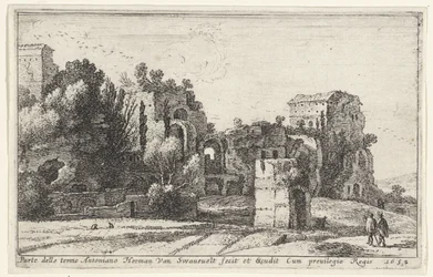 Vista dos banhos de Caracalla
Parte delle terme Antoniano (título sobre o objecto)
Página de título e doze vistas de Roma e arredores (título da série)
Diverses veuës dedans et dehors de Rome (título da série)