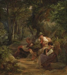 Três bávaros superiores descansando em um caminho alpino, 1841