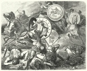 Epaminondas salvando a vida de Pelopidas na Batalha de Mantinea, 385 aC