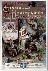 Contos da infância e do lar, 1812: os contos dos irmãos Grimm. Capa de Hermann Vogel de 1894 representando Branca de Neve.