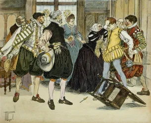 O atentado de Jean Châtel (1575-1594) em 27 de dezembro de 1594, que entrou no hôtel de Gabrielle d