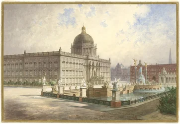 O Berliner Stadtschloss. Vista da fachada do palácio da ponte do palácio, 1886