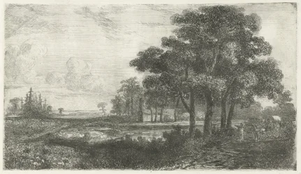 Paisagem arborizada com vagão coberto