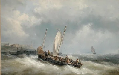 Um Lugger Entrando no Porto em uma Tempestade (óleo sobre tela)