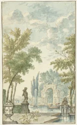 Jardim com fonte de água