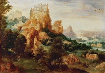 Paisagem com o bom samaritano (pintura sobre madeira de carvalho)