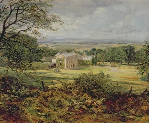 Paisagem inglesa, com, um, casa, 19o século