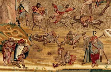 Tapeçaria inspirada no trabalho de Hieronymus Bosch, c.1560 (ouro, prata, seda e lã)