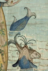Tapeçaria inspirada no trabalho de Hieronymus Bosch, c.1560 (ouro, prata, seda e lã)