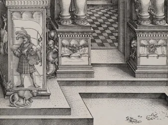 Parte inferior da entrada para o Portal Direito Die Porten des Adels e o Ribeirão Exterior..., 1515.