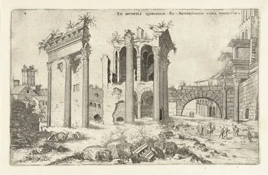 Vista do Fórum de Nerva
Ex incertis qvibvsdam Ro Antiqvitatis Rvinis (...) (título sobre o objecto)
Ruínas romanas (título da série)