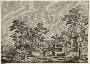 Paisagem com um castelo à direita, 1630.