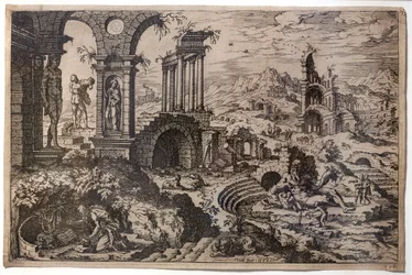 Paisagem em ruínas com o santo penitente Jerónimo