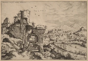 Ruínas no Palatino, com vista para as Termas de Caracalla