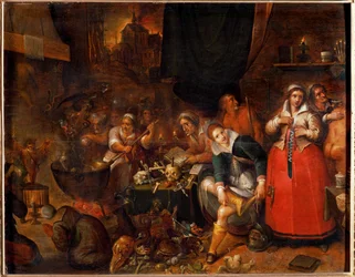 Cozinha das bruxas (pintura sobre madeira de carvalho)