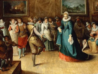 Sociedade de Dança - Hieronymus II Francken (1578-1623). Óleo sobre madeira, c. 1610. Dimensão : 41,5x54 cm. Museu de História da Arte, Vienne