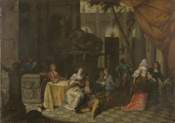 Empresa elegante em um terraço, 1669