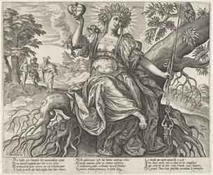 A Idade de Ouro: a lei da natureza
Prima Ætas (título sobre o objecto)
Personificações das três leis regem as três idades do mundo (título da série)