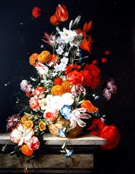 Flores mistas num vaso dourado (óleo sobre painel)