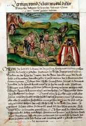Venezuelanos atacando conquistadores espanhóis, século 16