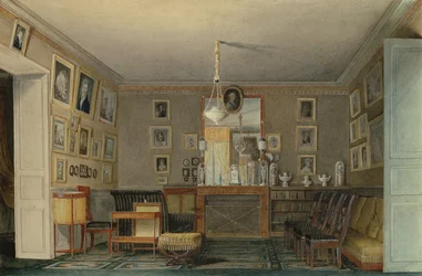 Uma Sala de Cabeleireiros de Paris, c.1815 (wc e guache sobre papel)
