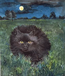 O Gato e a Lua (acrílico sobre papel)