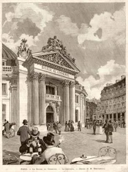 A Bolsa de Valores em Paris, em 1889. Desenho de M. Berteault