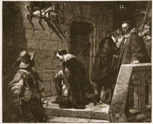 Lord Strafford no caminho para a execução, ilustração de "A Igreja da Inglaterra: uma história para o povo" por HDM Spence-Jones, pub. c.1910 (foto sépia)