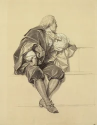 Estudo para o retrato de Pierre Puget (1620-94) no Hemiciclo na École des Beaux Arts (lápis e carvão sobre papel)