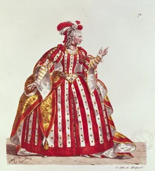 Mademoiselle Dumesnil (1713-1803) no papel de Agripina em &39;Britannicus&39; por Jean Racine (1639-99) gravado por Francois Seraphin Delpech (1778-1825) 1740
