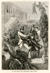 Se Fix não recebeu o golpe, de Volta ao Mundo em Oitenta Dias, de Jules Verne (1828-1905), gravado por Henri-Théophile Hildebrand (1824-97), 1873