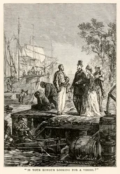 É sua honra procurar um navio , de todo o mundo em oitenta dias por Jules Verne (1828-1905), gravado por Louis Prevost, 1873