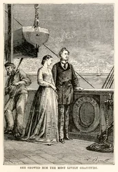 Ela mostrou-lhe a mais viva gratidão de Volta ao Mundo em Oitenta Dias, de Jules Verne (1828-1905), gravada por Henri-Théophile Hildebrand (1824-97), 1873