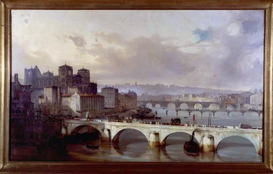 Procissão passando na ponte do Arcebispado em Lyon - pintura de Hyppolyte Leymarie, por volta de 1835-1840, Museu Gadagne em Lyon.