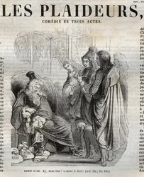 Les Plaideurs (1668) comédia em três atos - gravura em "Obras de Jean Racine" ilustrada por Pauquet e nota de Emile de La Bedolliere - 1851