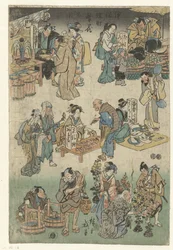Mercado vespertino na rua Joruri
Imagem de prosperidade na rua Joruri (título da série)
Jorurimachi hanka no zu (título da série sobre o objecto)