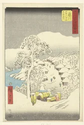 Fujikawa, uma aldeia de montanha também chamada Fujiyama Fujikawa sanchu no sato Fujiyama (título do objeto) Rostos famosos nas 53 estações (título da série) Gojusan tsugi meisho zue (título da série no objeto)